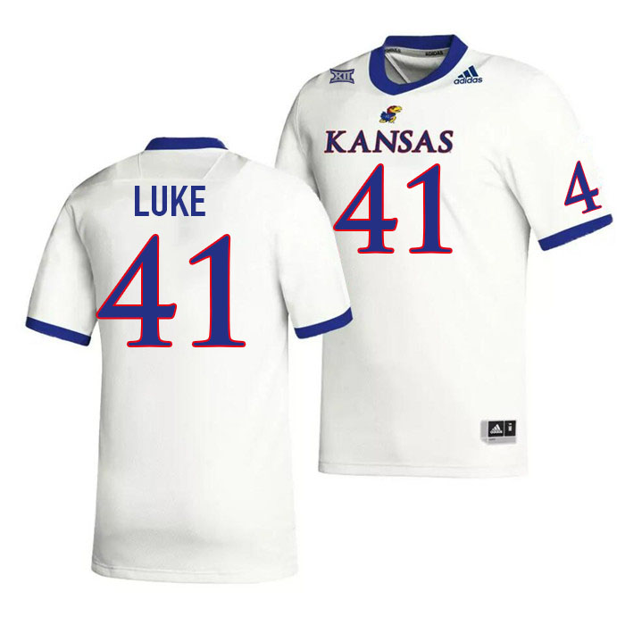 Men #41 Hunter Luke Kansas Jayhawks College Football Jerseys Stitched Sale-White - Click Image to Close